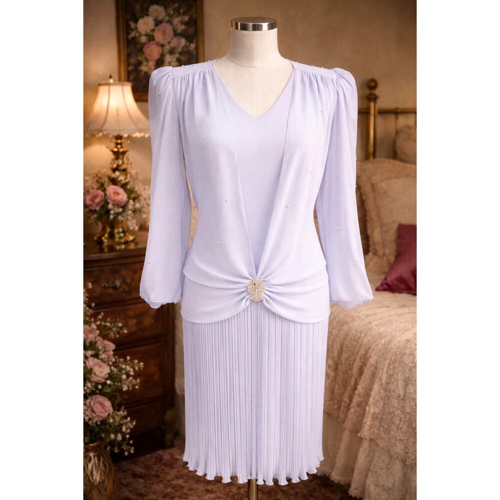 80s Vintage Patra Lavender Drop Waist Dress, Pleated Skirt Evening Dress - S